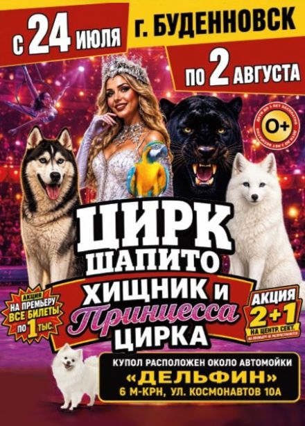 Цирк-шапито «Циркуслэнд». Шоу «Хищник и принцесса цирка», Буденновск
